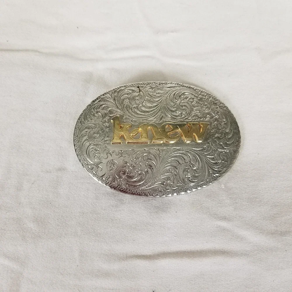 Belt Buckle Silver Gold Excellent Western Floral Knew Oval engraved peg back